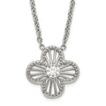 Stainless Steel Polished CZ Flower Necklace, 17.25 mm