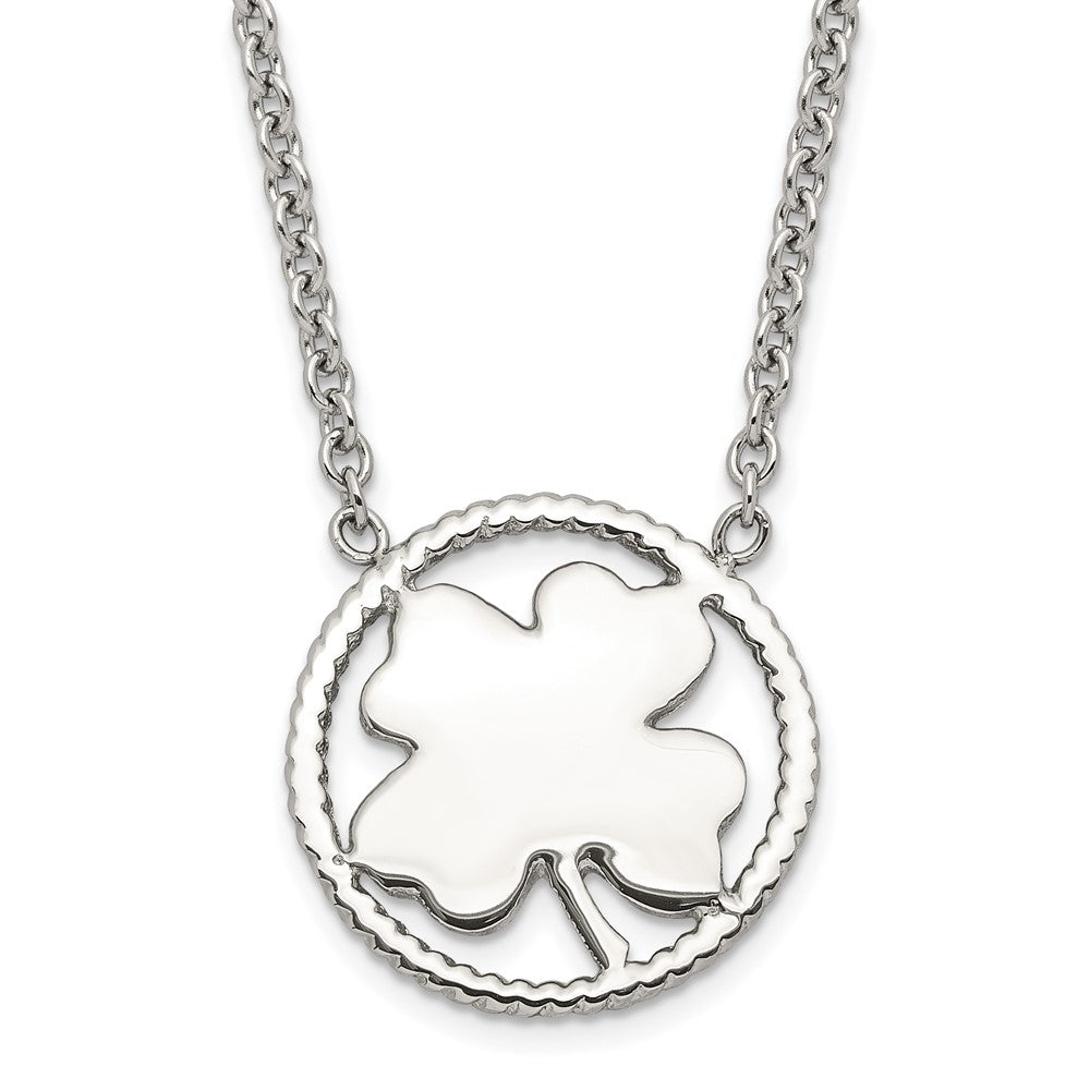 Stainless Steel Polished Four Leaf Clover Necklace, 17.25 mm