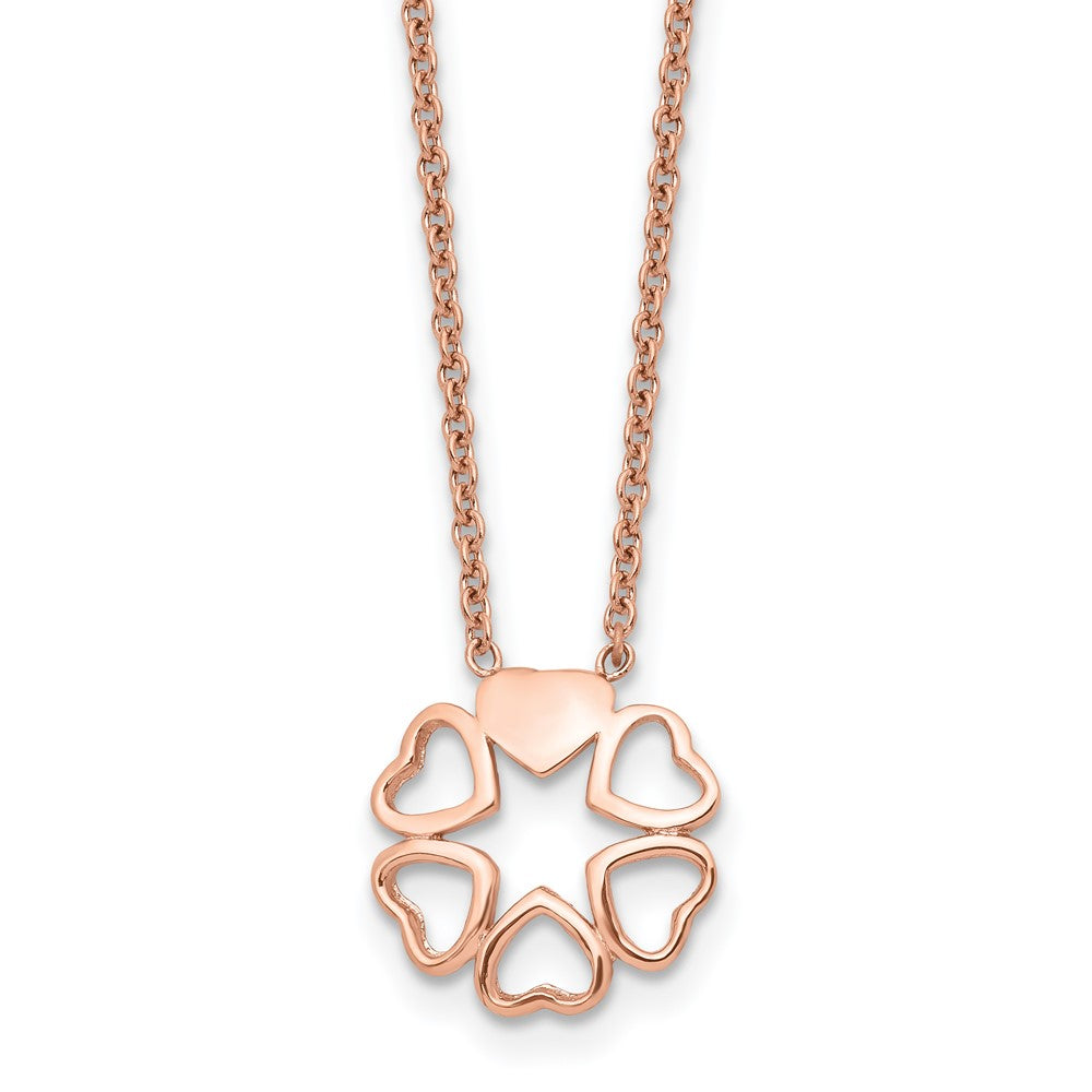 Stainless Steel Polished Rose IP-plated Circle of Hearts 17.25in Necklace, 17.25 mm