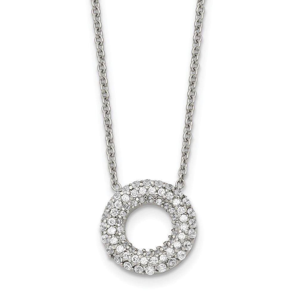 Stainless Steel Polished CZ Circle 18.25in Necklace, 18.25 mm