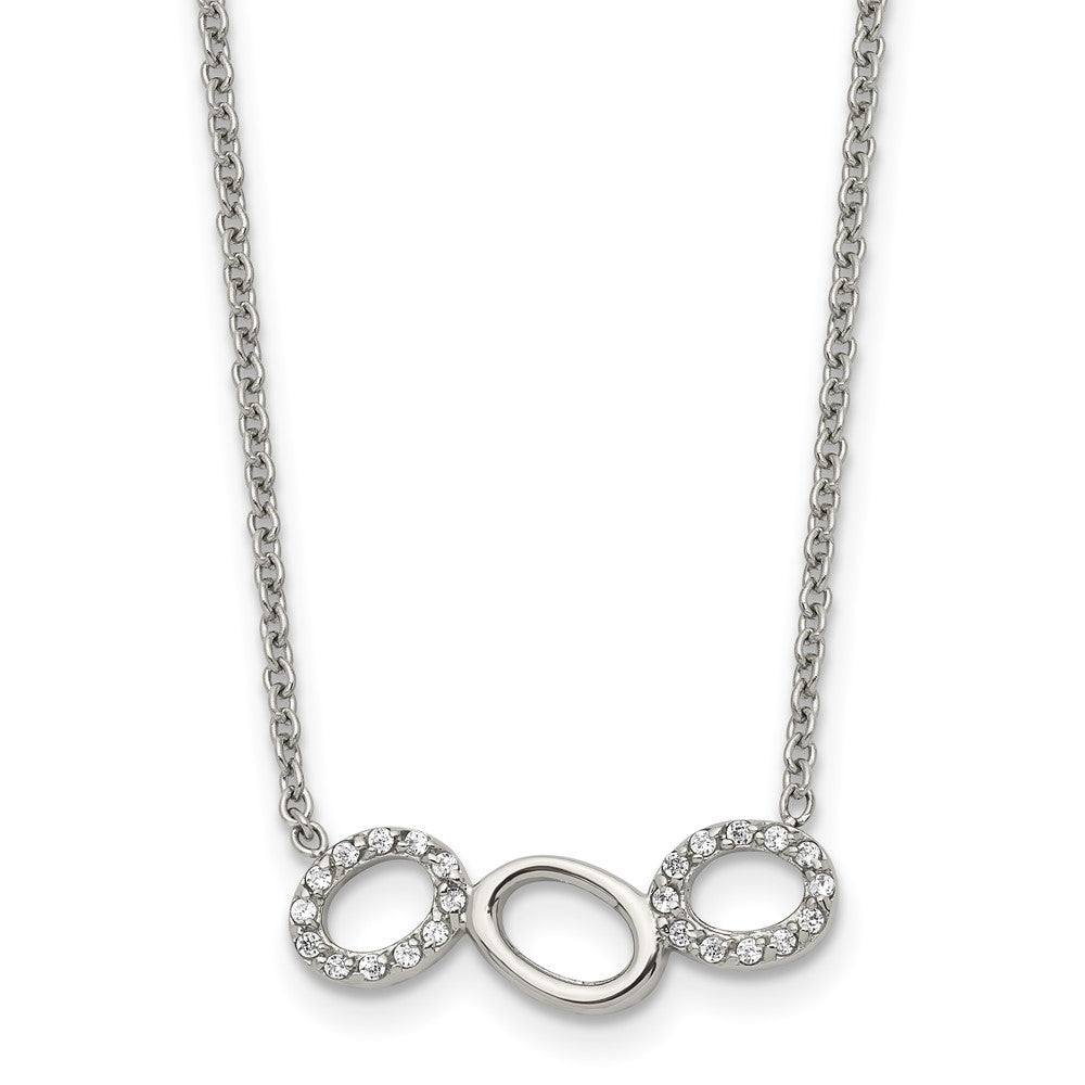 Stainless Steel Polished w/CZ Circles 18in Necklace, 18 mm