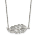 Stainless Steel Polished w/CZ Leaf 18in Necklace, 18 mm