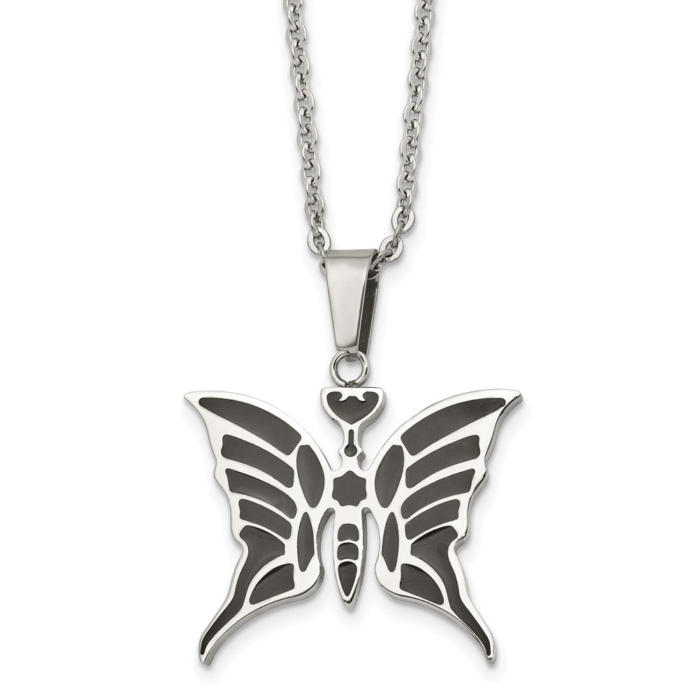 Stainless Steel Polished Enameled Butterfly 20in Necklace, 20 mm