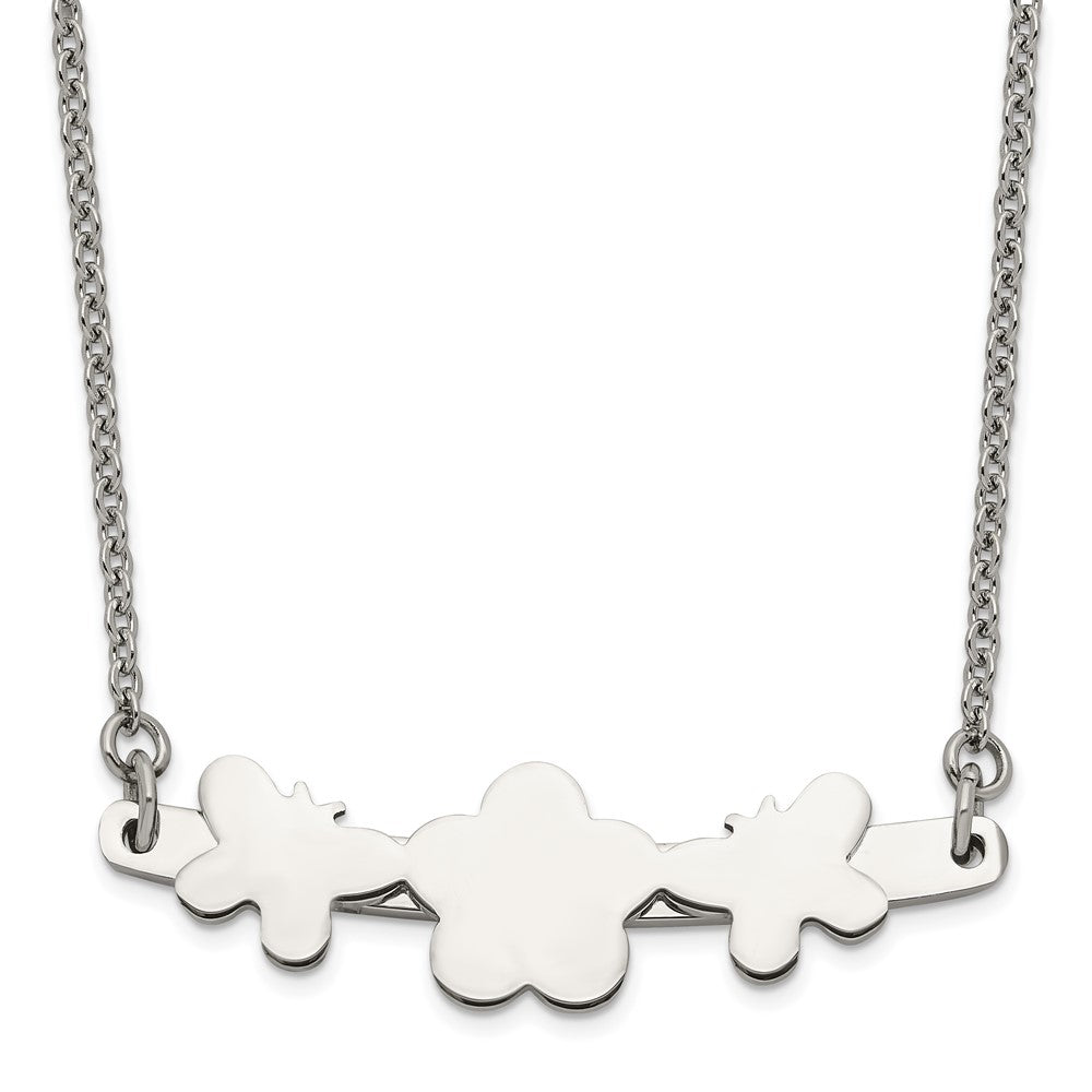Stainless Steel Polished Butterfly & Flower Necklace, 17.75 mm