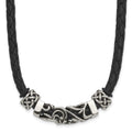 Chisel Stainless Steel Black Leather with Antiqued Beads 19.75 inch Necklace, 19.75 x 10 mm