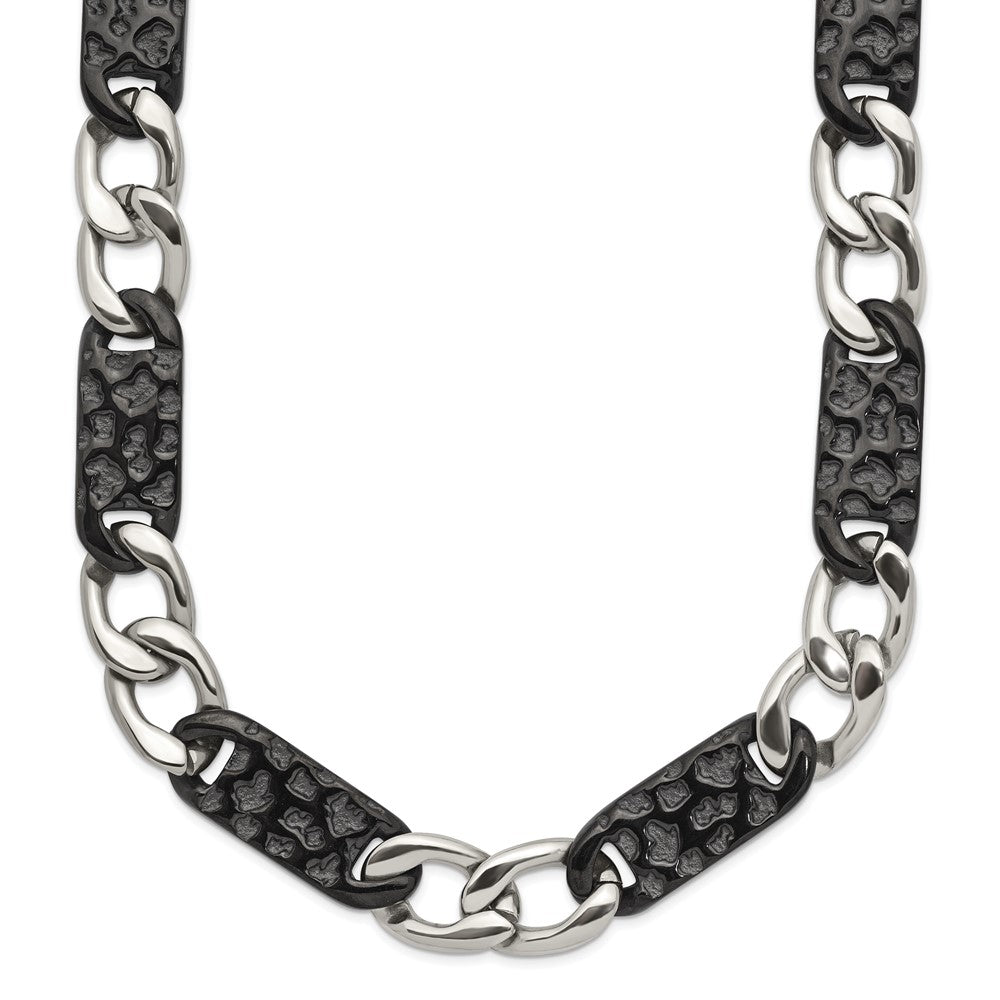 Chisel Stainless Steel Polished Black IP-plated Link 24 inch Necklace, 24 x 9 mm