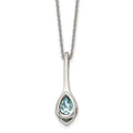 Chisel Stainless Steel Polished Blue Glass Teardrop Pendant on a 17.75 inch Cable Chain with a 2 inch Extension Necklace, 17.75 x 10 mm