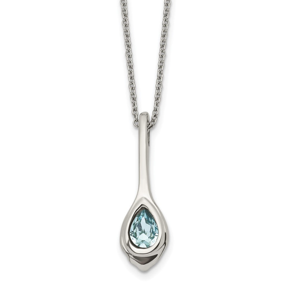 Chisel Stainless Steel Polished Blue Glass Teardrop Pendant on a 17.75 inch Cable Chain with a 2 inch Extension Necklace, 17.75 x 10 mm