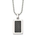 Stainless Steel 22in Polished w/Black Carbon Fiber Inlay Rectangle Necklac, 22 x 18 mm
