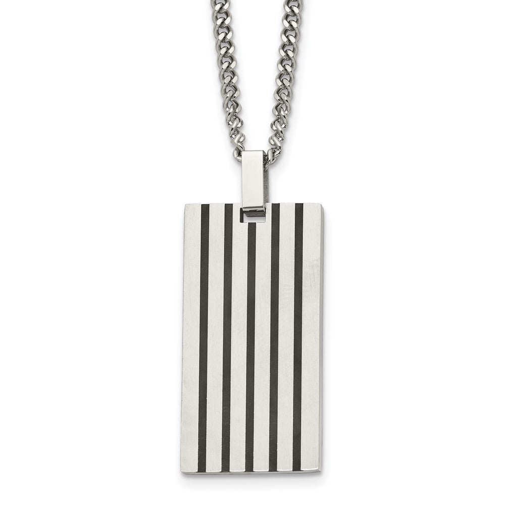 Chisel Stainless Steel Brushed with Black Rubber Inlay Rectangle Dog Tag on a 22 inch Curb Chain Necklace, 22 x 18.67 mm