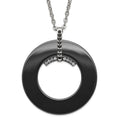 Stainless Steel Polished Black Ceramic Black & Clear CZ Circle Necklace, 20 mm