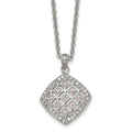 Chisel Stainless Steel Polished Clear and Pink CZ Square Pendant on a 18 inch Cable Chain Necklace, 18 x 23 mm