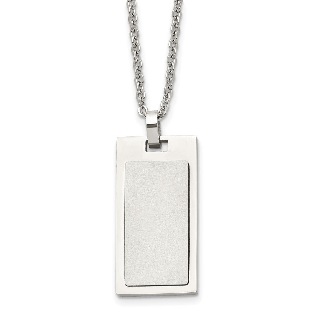 Chisel Stainless Steel Brushed and Polished Rectangle Dog Tag on a 22 inch Cable Chain Necklace, 22 x 17.36 mm