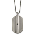 Stainless Steel Antiqued and Brushed w/Black CZ Dog Tag 20in Necklace, 20 mm