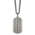Chisel Stainless Steel Brushed and Textured with Black CZ Dog Tag on a 22 inch Curb Chain Necklace, 22 x 25 mm