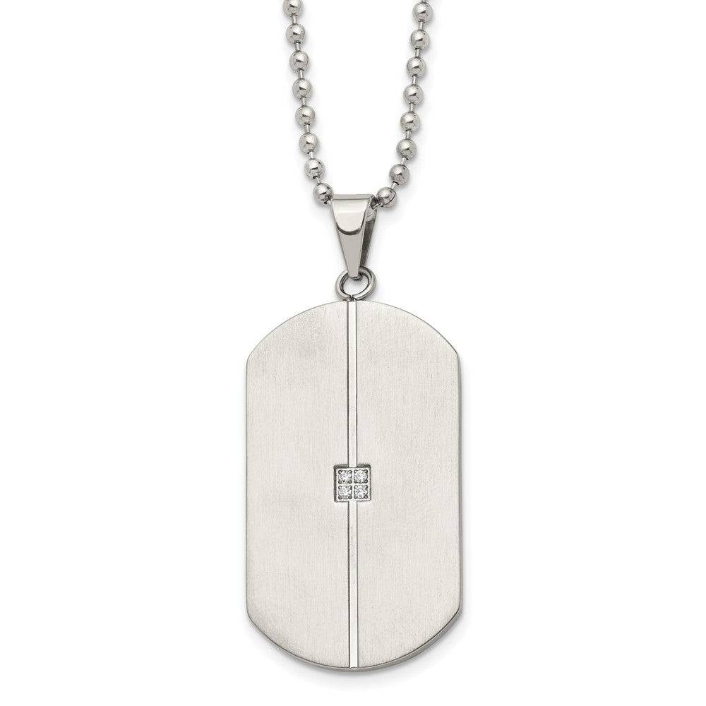 Chisel Stainless Steel Brushed and Polished with CZ Dog Tag on a 20 inch Ball Chain Necklace, 20 x 25.02 mm