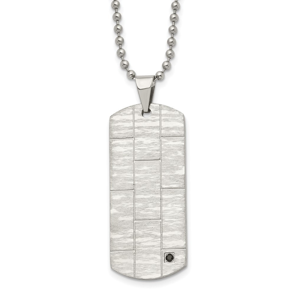 Chisel Stainless Steel Polished and Satin with Black CZ Dog Tag on a 20 inch Ball Chain Necklace, 20 x 19.95 mm