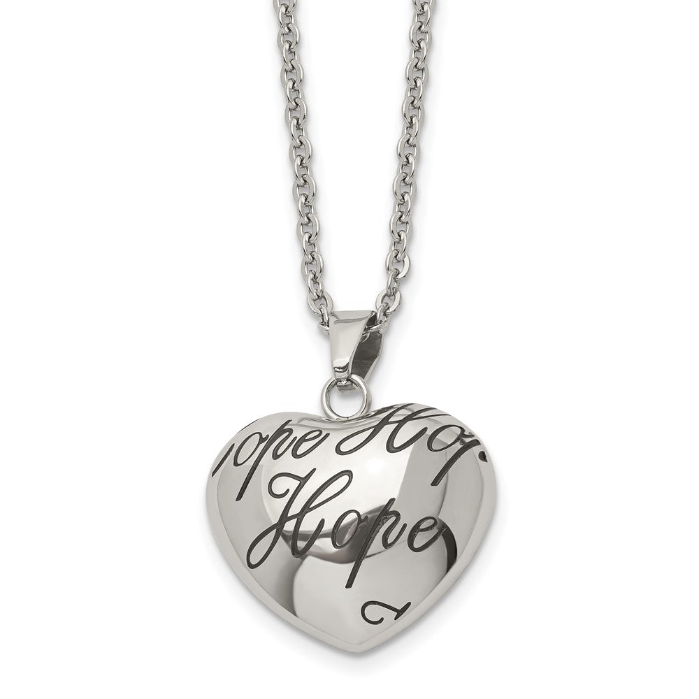 Chisel Stainless Steel Polished and Enameled HOPE Hollow Heart Pendant on an 18 inch Cable Chain Necklace, 18 x 25.5 mm