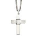 Chisel Stainless Steel Brushed and Polished Cross Pendant on a 22 inch Curb Chain Necklace, 22 x 29.77 mm