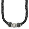 Chisel Stainless Steel Brushed Black IP-plated Leather and Rubber 19.25 inch Necklace, 19.25 x 11 mm