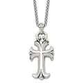 Chisel Stainless Steel Antiqued and Polished Cross Pendant on a 24 inch Spiga Chain Necklace, 24 x 35.5 mm