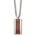 Chisel Stainless Steel Polished Koa Wood Inlay Enameled Pendant on a 20 inch Curb Chain Necklace, 20 x 21.09 mm