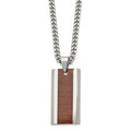 Chisel Stainless Steel Polished Red/Orange Koa Wood Inlay Enameled Pendant on a 20 inch Curb Chain Necklace, 20 x 21.25 mm