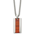 Chisel Stainless Steel Polished Red Koa Wood Inlay Enameled Pendant on a 20 inch Curb Chain Necklace, 20 x 21.37 mm