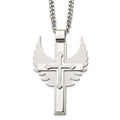 Chisel Stainless Steel Brushed and Polished Cross with Wings Pendnat on a 20 inch Curb Chain Necklace, 20 x 28.42 mm
