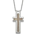 Stainless Steel Polished Cream/Brown Enameled Inlay Cross Necklace, 19.5 mm