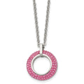Stainless Steel Polished with Pink Crystal Circle 18in Necklace, 18 mm