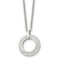 Chisel Stainless Steel Polished White Enameled with Crystals Open Circle Pendant on an 18 inch Cable Chain Necklace, 18 x 21.5 mm
