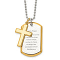 Chisel Stainless Steel Polished Yellow IP-plated 2 Piece Cross and Serenity Prayer Dog Tag on a 24 inch Ball Chain Necklace, 24 x 27.55 mm