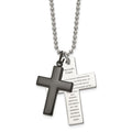 Chisel Stainless Steel Polished Black IP-plated 2 Piece Lord's Prayer Cross on a 24 inch Necklace, 24 x 29.92 mm