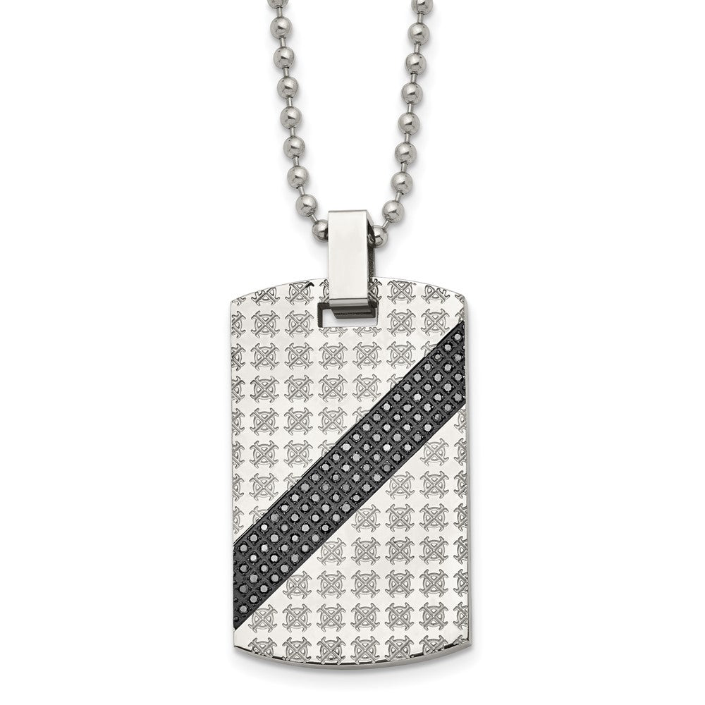 Chisel Stainless Steel Polished with 1/2 carat Black Diamond Dog Tag on a 24 inch Ball Chain Necklace, 0.5 ct, 24 x 24.75 mm