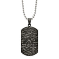 Chisel Stainless Steel Brushed and Polished Black IP-plated 1/10 Carat Diamond Cross Dog Tag on a 24 inch Ball Chain Necklace, 0.1 ct, 24 x 26.31 mm