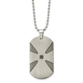 Stainless Steel Brushed .03ct Black Diamond Cross Dog Tag 24in Necklace, 0.03 ct, 24 mm