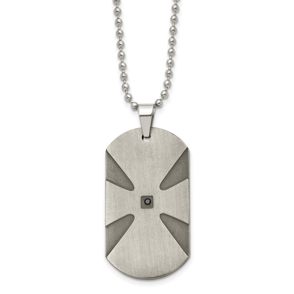 Stainless Steel Brushed .03ct Black Diamond Cross Dog Tag 24in Necklace, 0.03 ct, 24 mm