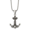 Chisel Stainless Steel Antiqued and Polished Anchor with Rope Pendant on a 24 inch Ball Chain Necklace, 24 x 26.01 mm