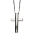 Chisel Stainless Steel Polished Black IP-plated .01 carat Diamond Cross Pendant on a 24 inch  Curb Chain Necklace, 0.015 ct, 24 x 23.61 mm