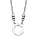 Stainless Steel Polished Black Enamel CZ Circle Necklace, 22.5 mm