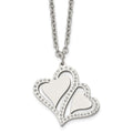 Stainless Steel Polished w/Crystals Hearts 15.75in w/2.25in ext Necklace, 15.75 mm