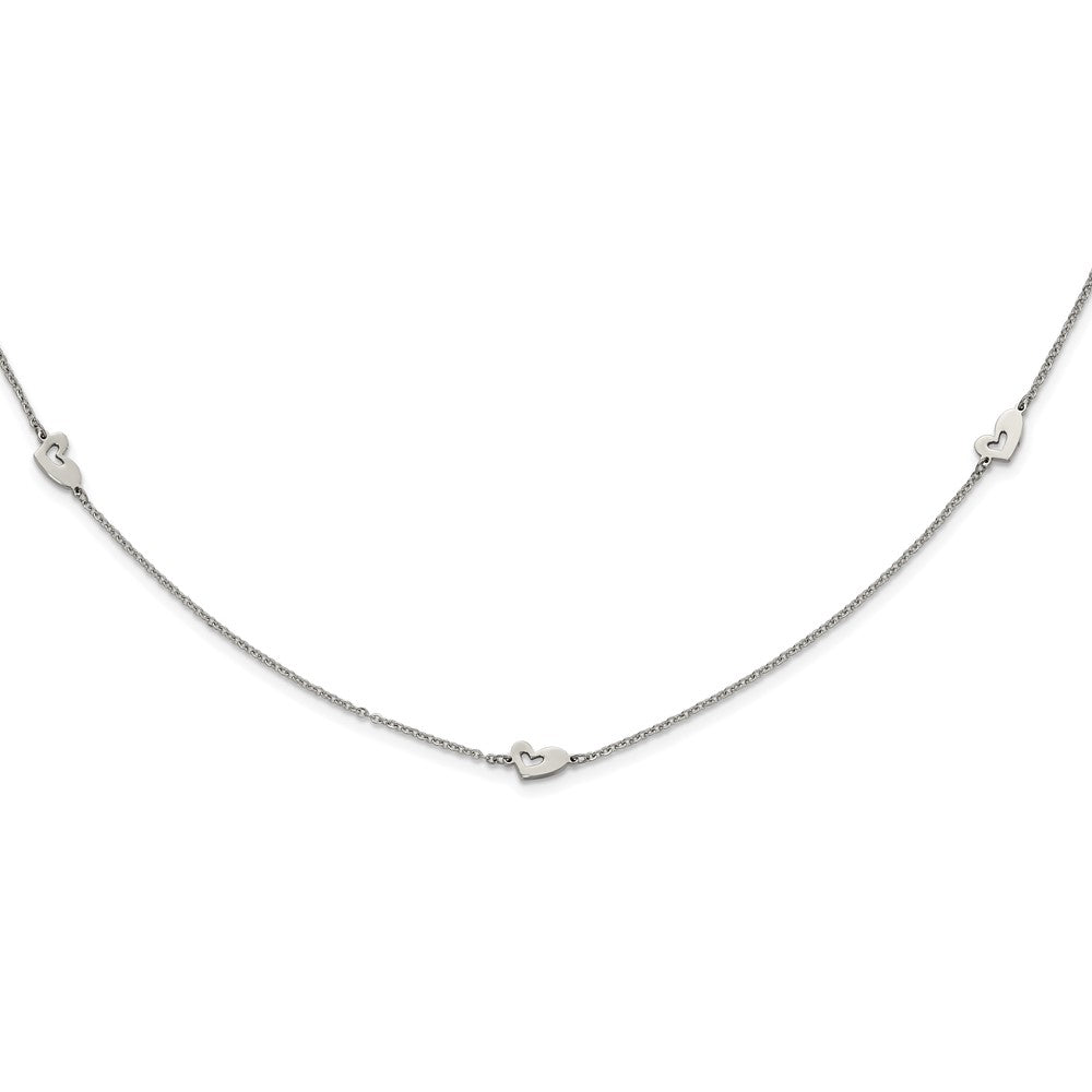 Stainless Steel Polished Slip On Heart Station Necklace, 33 x 5.8 mm