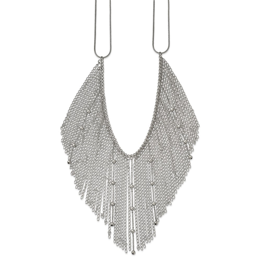 Stainless Steel Polished Multi Chain Bib 20in Necklace, 20 mm