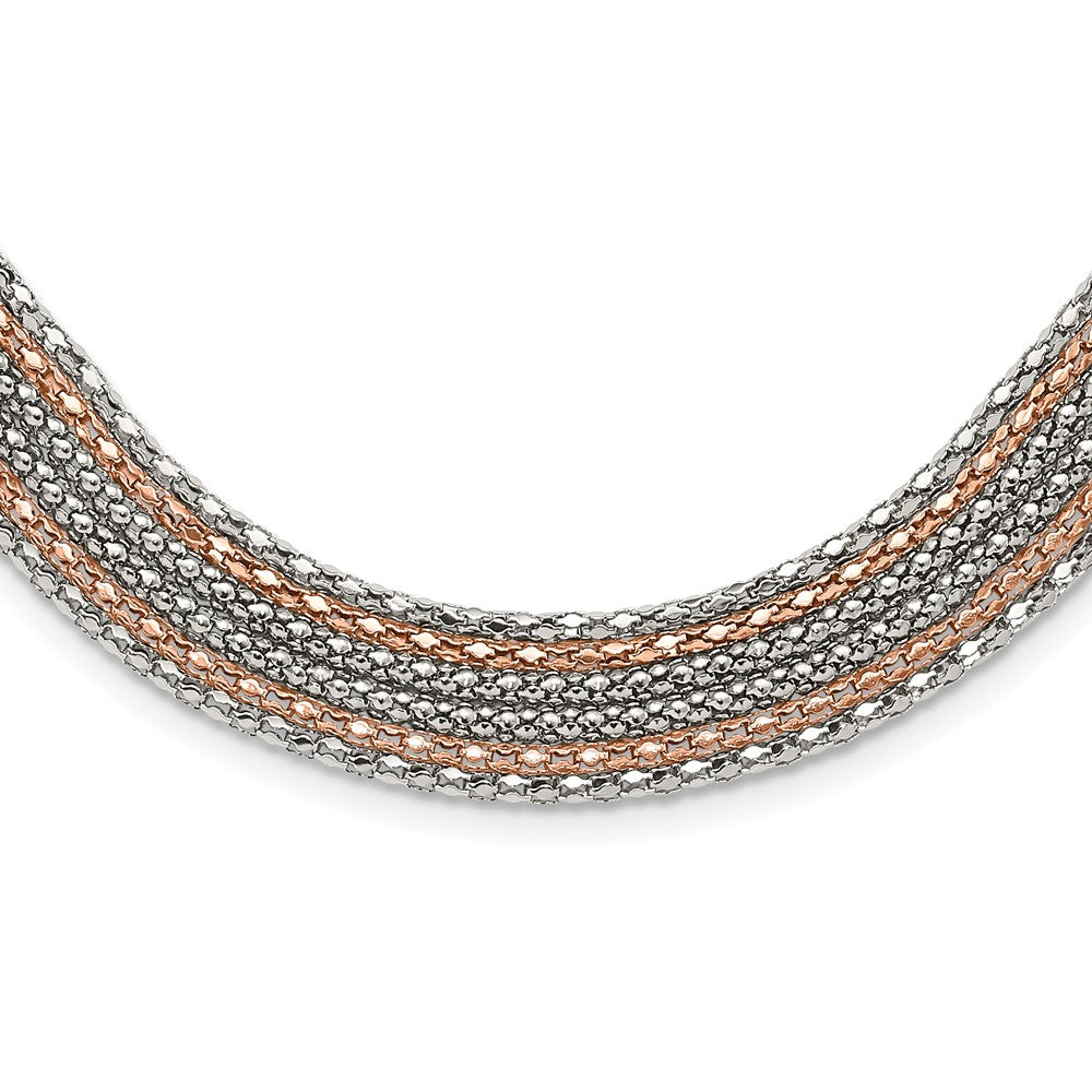 Stainless Steel Polished Rose IP-plated 6 Strand Necklace, 18.25 x 12 mm
