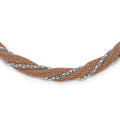 Stainless Steel Polished Rose IP-plated Twisted Mesh Necklace, 18 x 7.5 mm