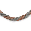 Stainless Steel Polished Rose IP-plated Twisted Mesh Necklace, 17.5 x 6.75 mm