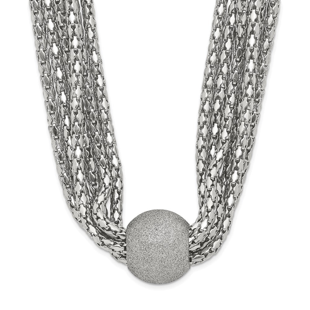 Stainless Steel Polished 6 Strand Laser Cut Bead Necklace, 17 x 12 mm
