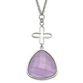 Stainless Steel Polished Purple Glass Flower Necklace, 18 mm