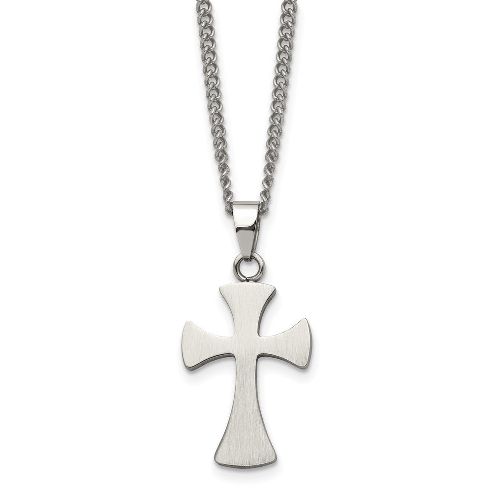 Chisel Stainless Steel Brushed Cross Pendant on a 22 inch Curb Chain Necklace, 22 x 17 mm
